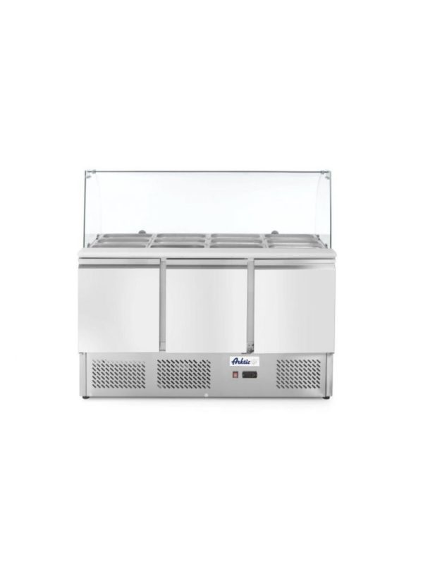 3-dveřový chladící salátový stůl s prosklenou nástavbou 1365x700x1300 mm | Arktic, 232798