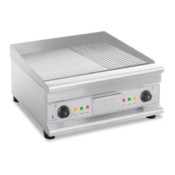 Dvojitá elektrická grilovací deska - 60 cm - hladká a vroubková | 6 400 W, velký povrch 40 x 60 cm - ideální pro profesionální kuchyni, teplotní rozsah 50–300 °C .