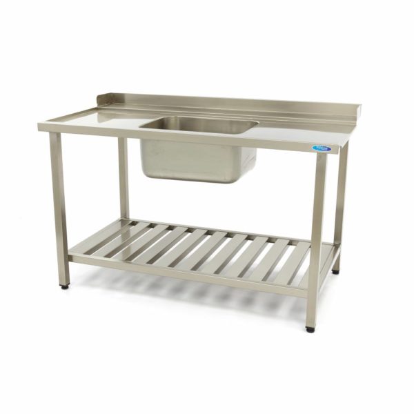 Mycí stůl s umyvadlem - 1200x750 mm - vlevo | Maxima 09201034 - je vyroben z nerezavějící oceli a je vhodný pro profesionální použití.
