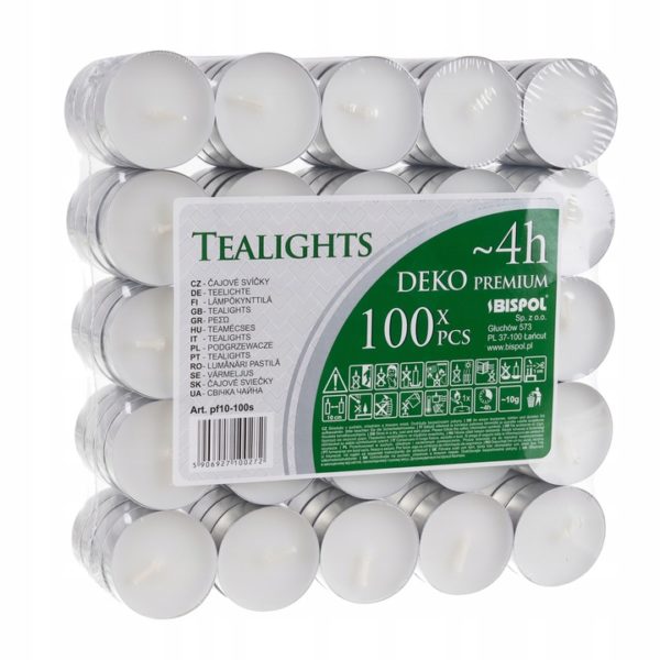 Čajové svíčky bílé 4h - balení 100 ks