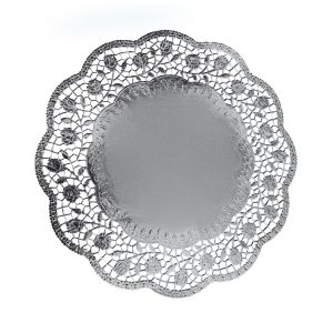 Dekorativní krajka (PAP/ALU) kulatá stříbrná Ø36cm [4 ks]