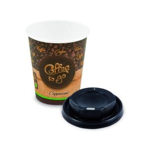 Papírový kelímek "Coffee to go" Ø80 mm 280 ml `M: 0,2L/8oz` + víčko černé [10 sad]