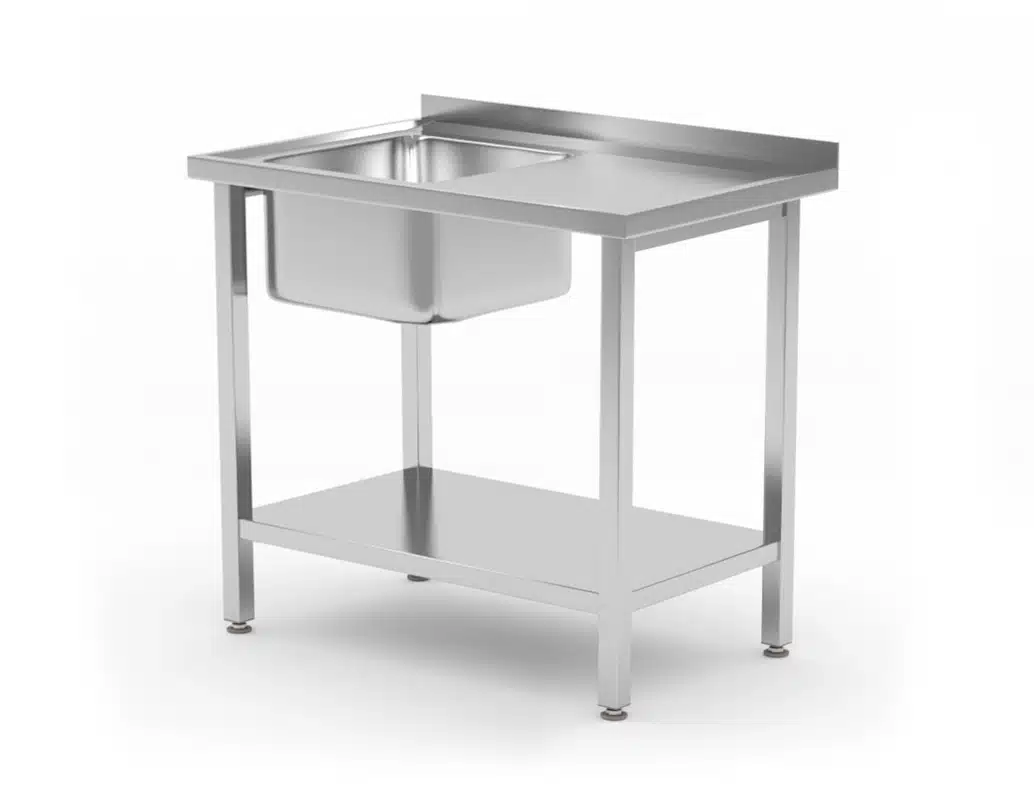 Mycí stůl s dřezem vlevo a policí – Budget Line – 800x600x850 mm | Hendi 817001