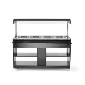 Bufetový vozík 1490x765x1370 mm | Hendi 274064 so zabudovaným osvetlením a 2 policami je určený na dokonalé prezentovanie horúcich jedál.️