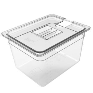 Priehľadná nádoba na potraviny s objemom 11 litrov. Rozmery 32,5 × 26,5 × 20 cm, vyrobená z odolného polykarbonátu (PC). Vhodná na skladovanie potravín.