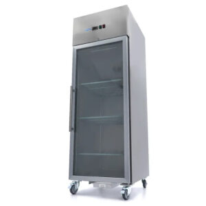 Chladnička - 700 L - 3 nastaviteľné police GN 2/1 | Maxima 09400031 so sklenenými dverami, ventilovaným chladením, 0–8 °C a digitálnou reguláciou️.