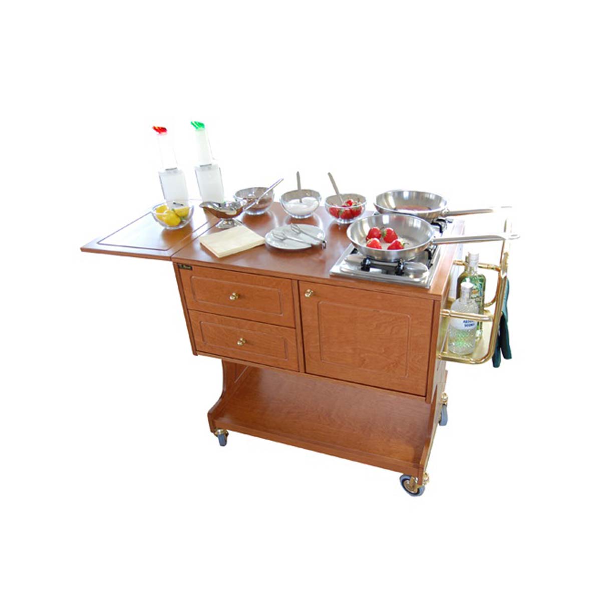 Flambovací vozík - 1090x550x920 mm | CL-2750 s atraktívnym dizajnom z čerešňového dreva má dve zabudované horáky.