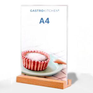 Akrylový stolový stojan s dreveným podstavcom A4