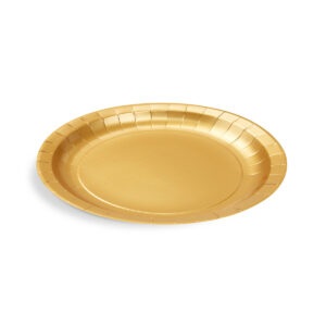 Papírový talíř zlatý Ø23 cm (10 ks) z FSC Mix papíru. Elegantní řešení na oslavy, večírky, párty i catering. V balení 10 ks.
