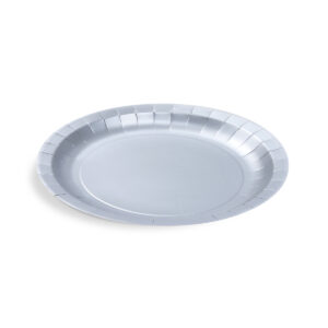 Papírový talíř stříbrný Ø23 cm (10 ks) z FSC Mix papíru. Elegantní řešení na oslavy, večírky, párty i catering. V balení 10 ks.