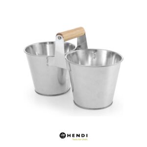 Dvojité vedierko na príbory | Hendi 425954 s drevenou rukoväťou v rustikálnom štýle ozvláštni podávanie pokrmov v každej gastro prevádzke.