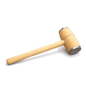 Dřevěná palička na maso z bukového dřeva o délce 29 cm s oboustranným kovovým zakončením umožňuje pohodlné a efektivní naklepávání masa.