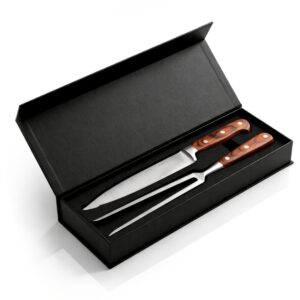 Grilovací sada Gastrokitchen obsahuje nůž a vidličku na maso z oceli 3CR13 s dřevěnou rukojetí. Elegantní dárkové balení v černé krabičce.