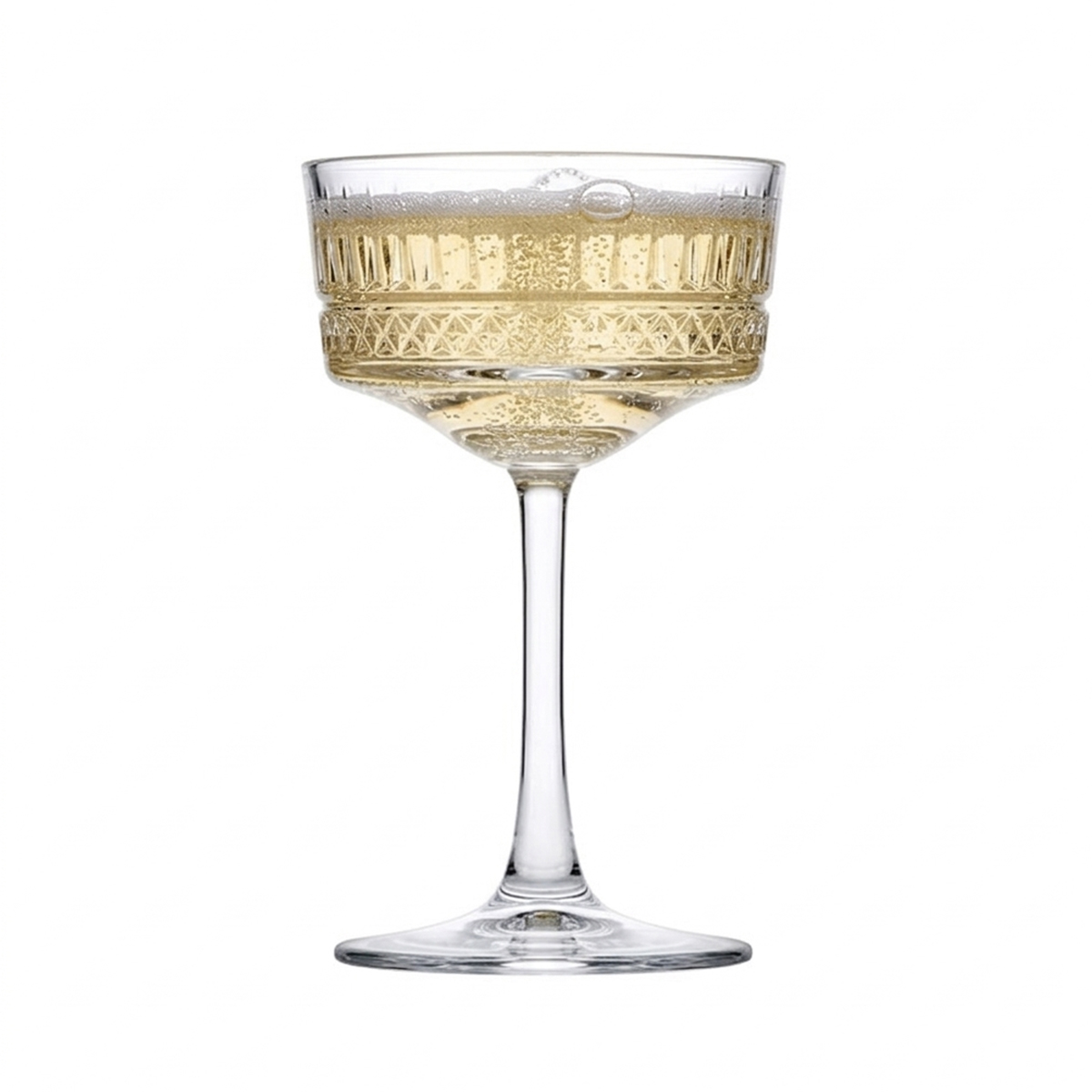 Sklenice na šampaňské Elysia 260 ml z čirého skla s elegantním reliéfním dizajnem. Ideální pro podávání šampaňského, prosecca, sektu i koktejlů.