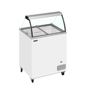 Mrazák na kopečkovou zmrzlinu Tefcold IC202SC-SO s objemem 155 l, LED osvětlením a teplotou -24 až -14 °C. Ideální pro menší gastro provozy.
