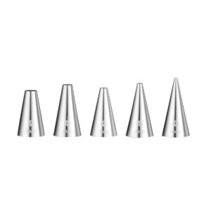 Sada 5 cukrářských špiček Hendi z nerezové oceli 18/8 pro přesné zdobení dortů a dezertů. Průměry otvorů Ø 2, 4, 6, 8, 10 mm.