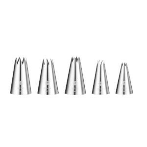 Vroubkované cukrářské špičky Hendi 551790 o průměrech Ø 6, 8, 10, 12 a 14 mm pro přesné zdobení dortů, zákusků a dezertů.
