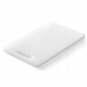 Krájecí deska Hendi 300x200 mm s rukojetí z odolného HDPE. Oboustranné použití, šetrná k ostří nožů a bezpečná pro kontakt s potravinami.