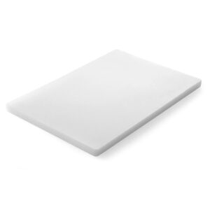 Bílá krájecí deska Hendi 450 × 300 mm z odolného HDPE s protiskluzovými nožičkami. Profesionální řešení pro každodenní přípravu surovin.