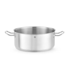 Nízký hrnec bez poklice Hendi Kitchen Line 7,3 l s uzavřeným sendvičovým dnem. Vhodný pro elektrický, plynový, sklokeramický i indukční sporák.