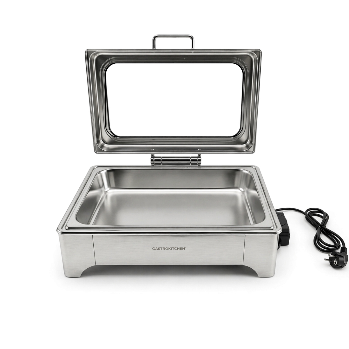 Elektrický chafing s proskleným víkem 9 l GN 1/1 z nerezové oceli je ideální pro výdej a udržování teplých pokrmů v gastro provozech.