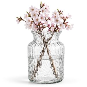 Skleněná váza na květiny s vroubkováním Ø 19 × 25 cm z čirého skla. Elegantní dekorace vhodná na řezané květiny i různé dekorace.