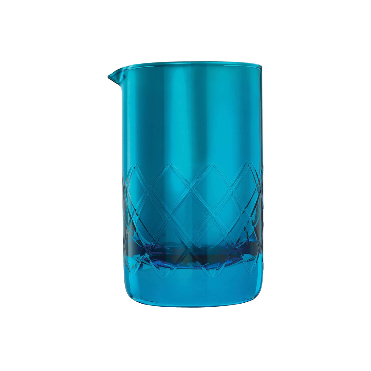 Modrá skleněná barmanská sklenice BarFly 500 ml s výlevkou a diamantovým vzorem.