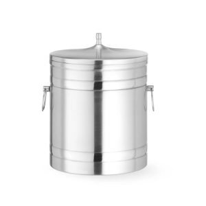 Dvoustěnná nádoba na led z nerezové oceli, 5 l, s víkem a rukojeťmi.