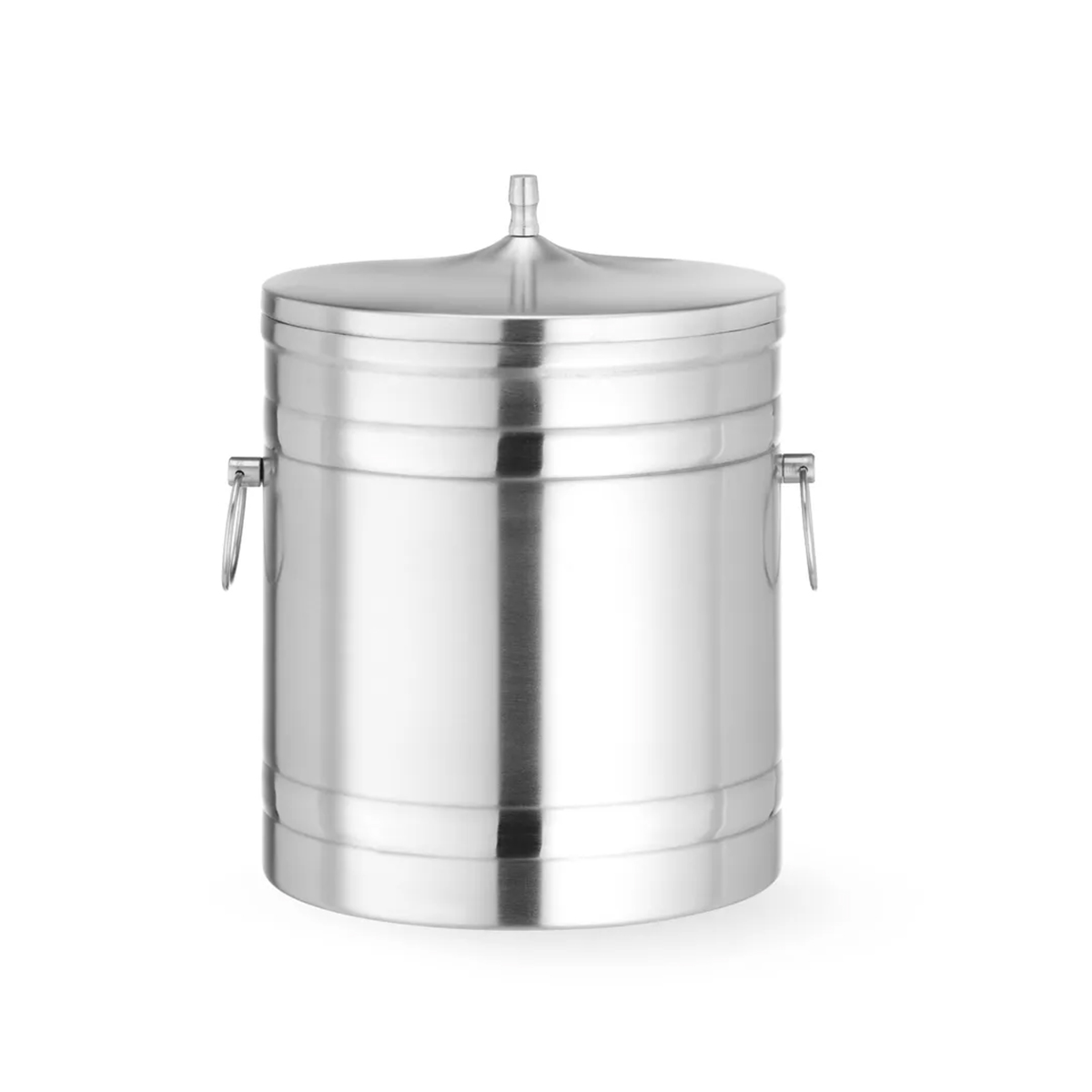 Dvoustěnná nádoba na led z nerezové oceli, 5 l, s víkem a rukojeťmi.