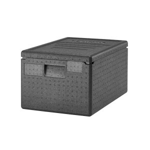 Tmavě šedý obdélníkový termobox Cambro GOBOX z pěnového polypropylenu, 46 litrů, stohovatelný.