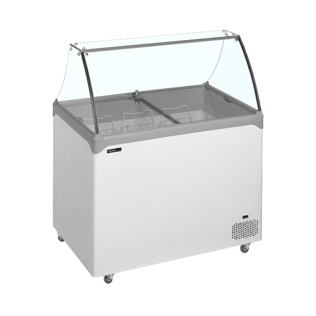 Mrazicí vitrína na kopečkovou zmrzlinu 4 × 5 l s objemem 138 l, LED osvětlením a chlazením -24 až -14 °C pro profesionální gastro provozy.