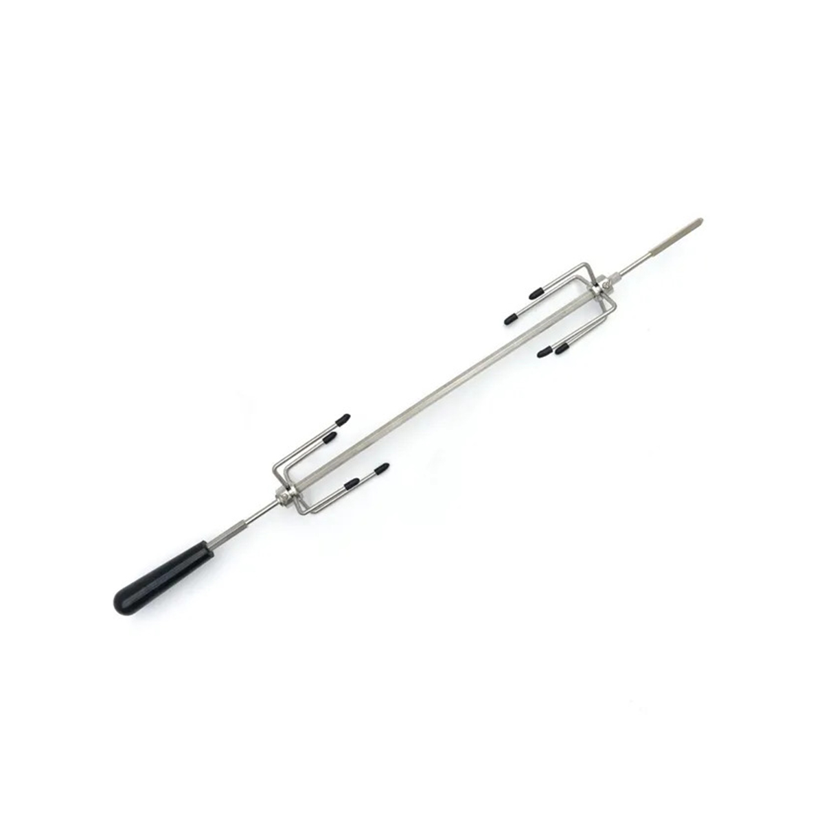 Černý kruhový grilovací rožeň s nerezovou tyčí a vidlicemi pro gril 56 cm.