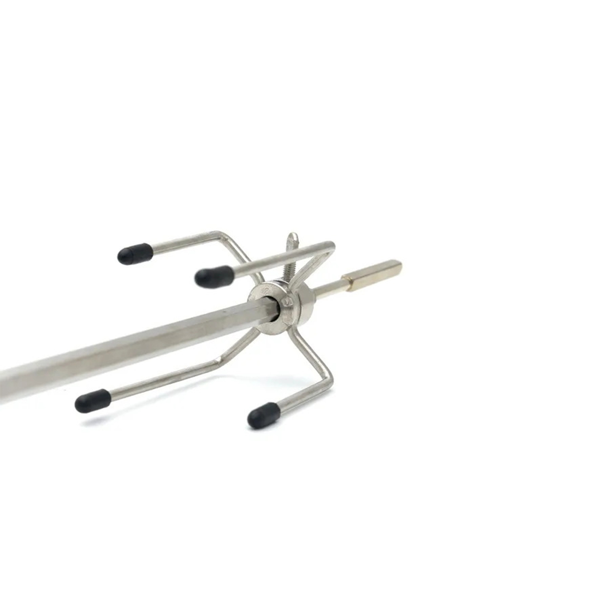 Černý kruhový grilovací rožeň s nerezovou tyčí a vidlicemi pro gril 56 cm.