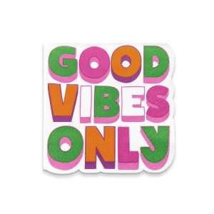 Papírový ubrousek 3vrstvý růžovo-zelený s nápisem Good Vibes Only. Balení 12 ks.