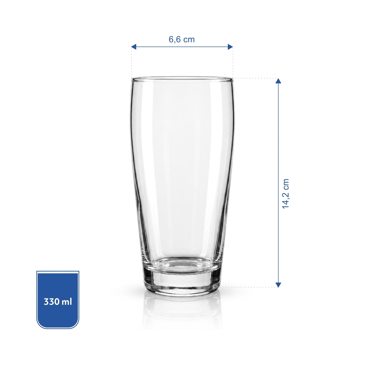 Vysoká skleněná sklenice 270 ml na pivo a cider se silnějším dnem.