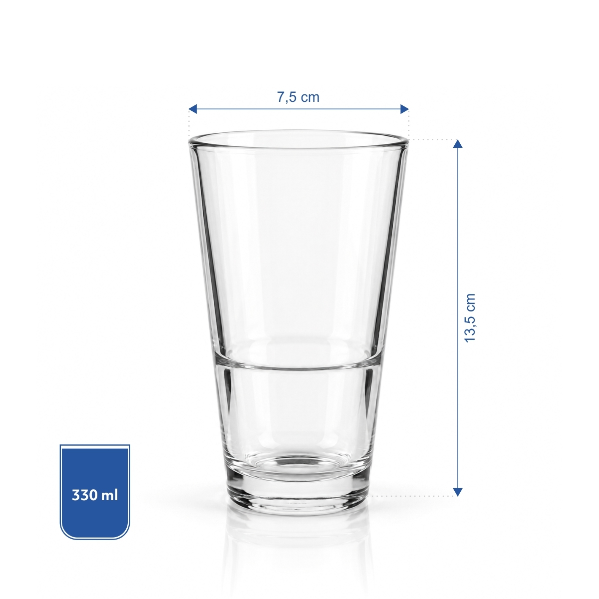 Čirá sklenice na vodu, vyšší kónický tvar, objem 240 ml.