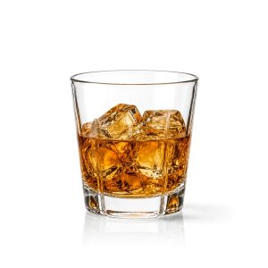 Robustní čirá sklenice na whisky s texturovaným dnem, objem 220 ml.