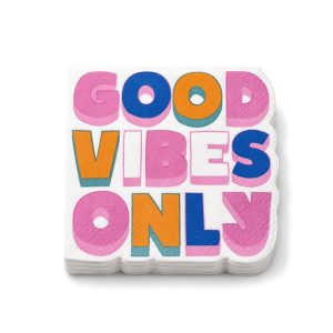 Čtvercový 3vrstvý papírový ubrousek 33x33 cm s barevným nápisem Good Vibes Only, balení 12 ks.