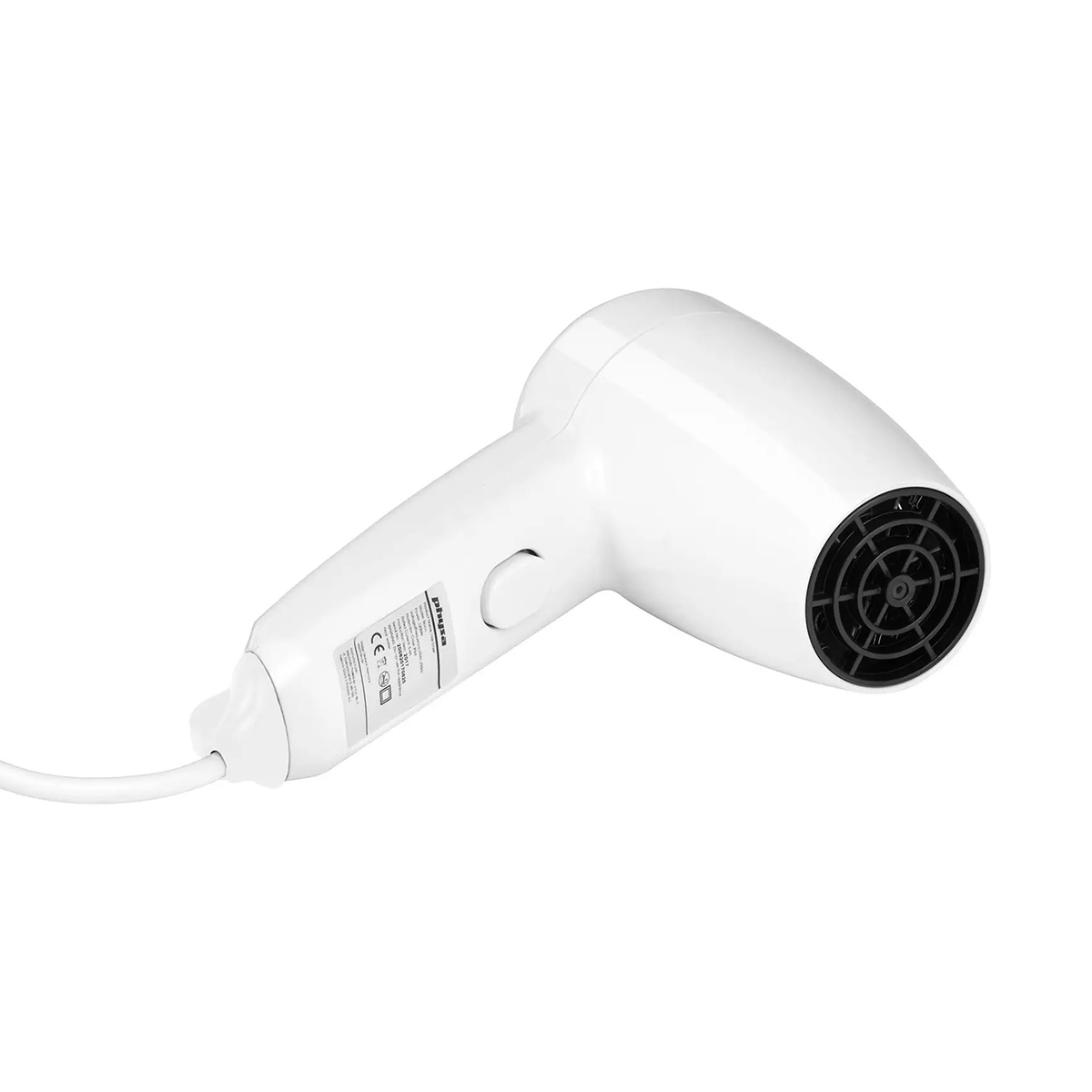 Kompaktní bílý nástěnný fén Physa 1200W s integrovanou zásuvkou na holicí strojek.