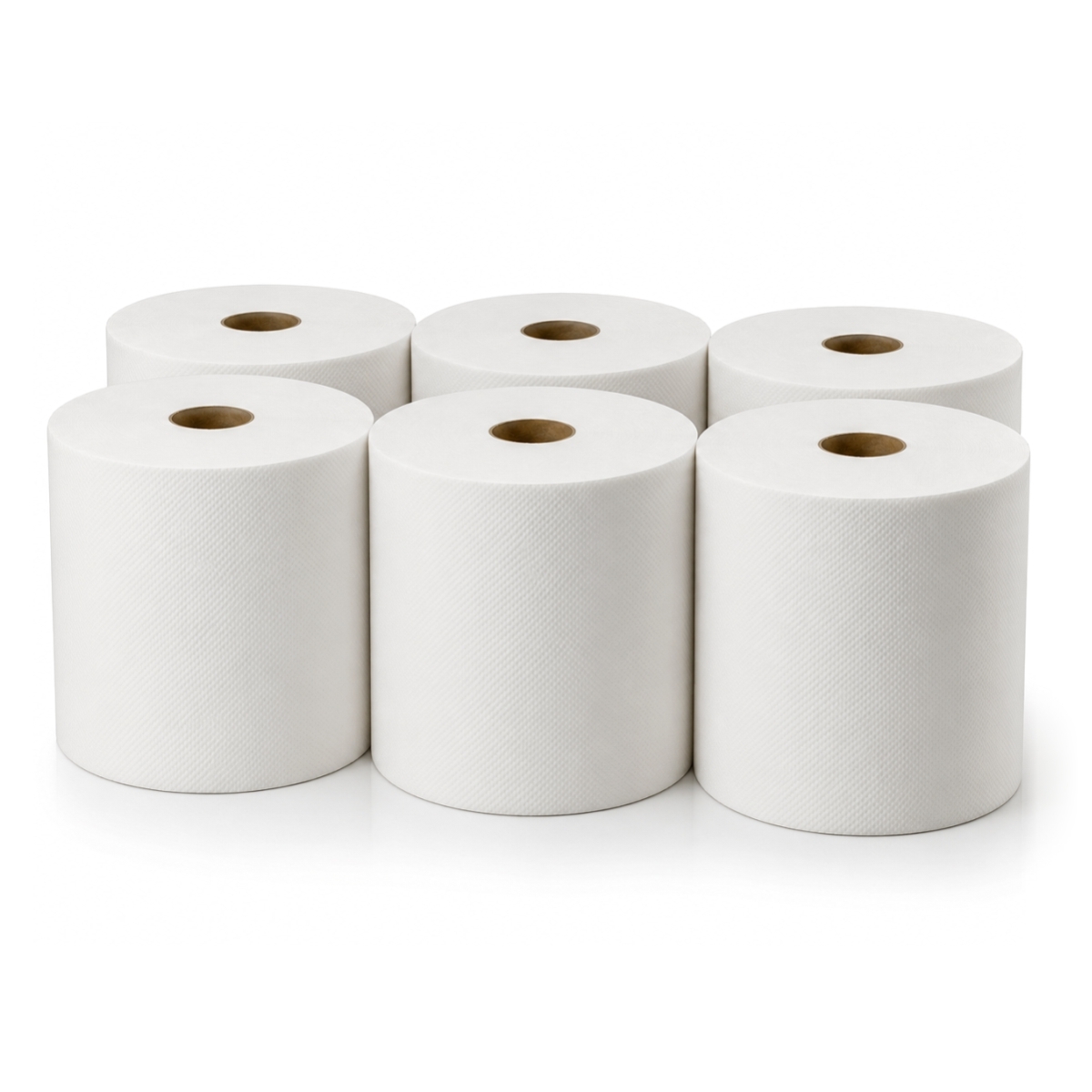 Bílé 2vrstvé papírové utěrky v roli, balení 6 kusů, průměr 19 cm.