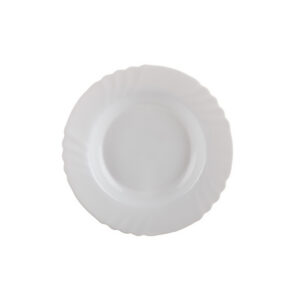 Bílý hluboký talíř z tvrzeného opálového skla, průměr 23,5 cm, s vlnitým okrajem.