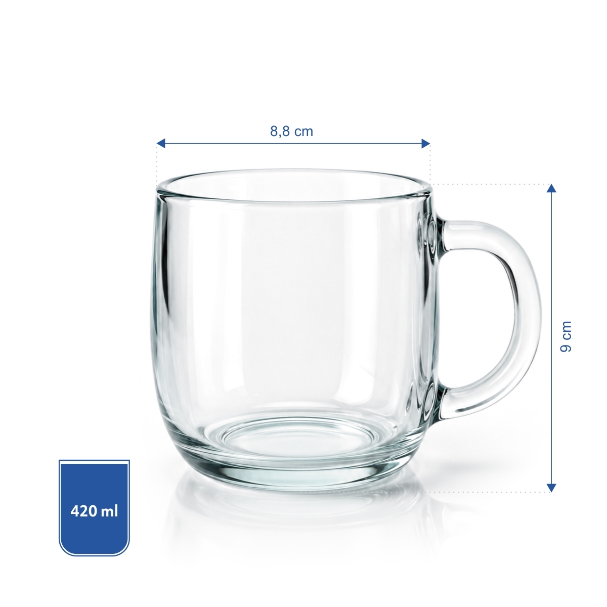 Průhledný skleněný hrnek 300 ml se skleněným uchem na kávu, čaj.
