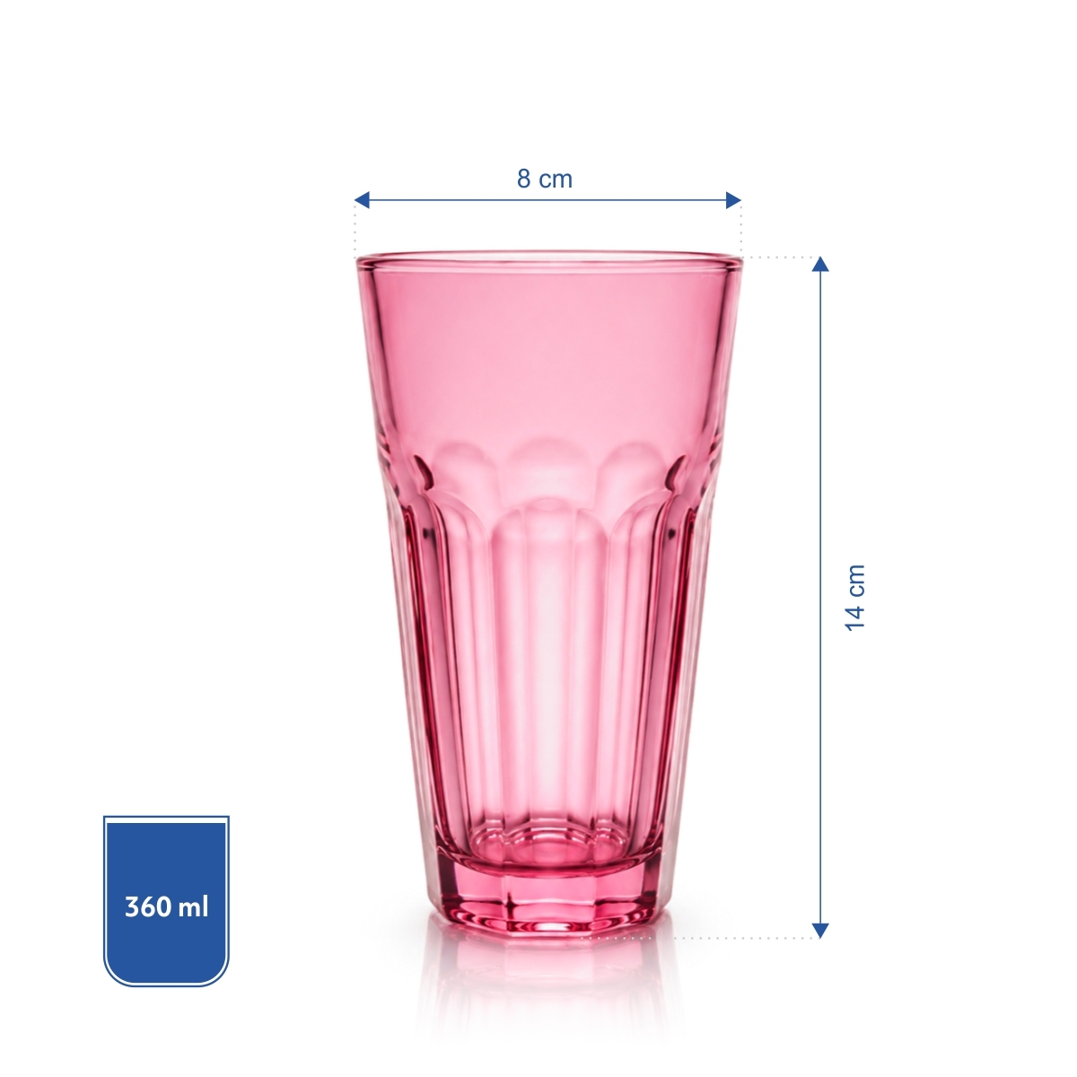 Vysoká růžová sklenice Alva 250 ml s reliéfním vzorem ve spodní části.
