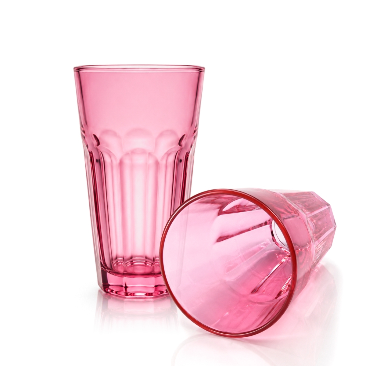 Vysoká růžová sklenice Alva 250 ml s reliéfním vzorem ve spodní části.