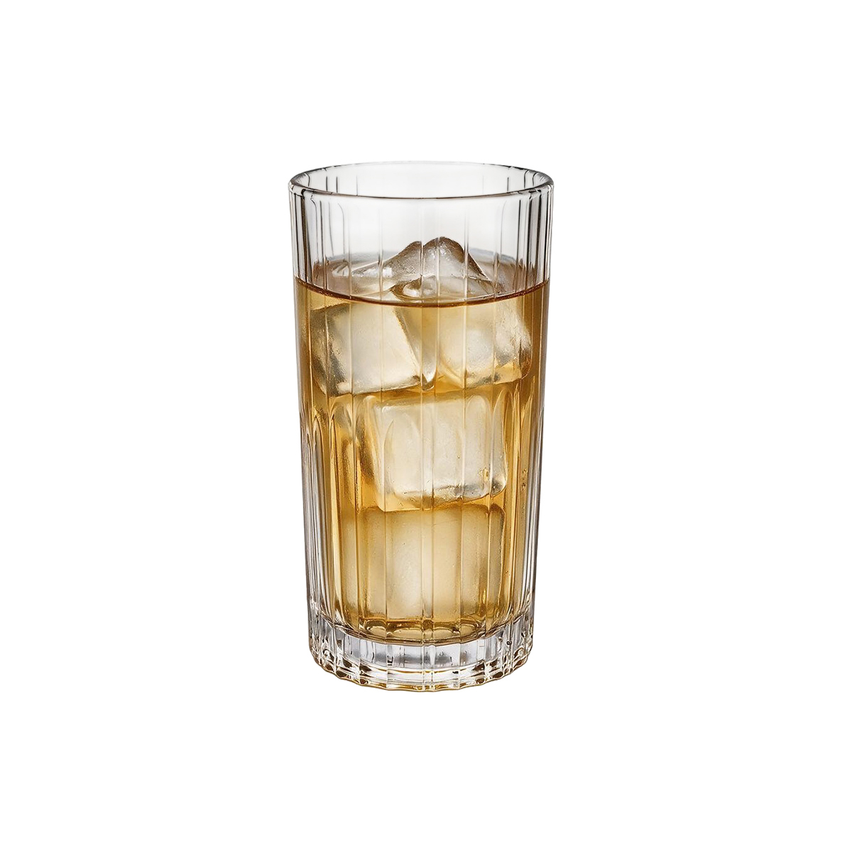 Žebrovaná sklenice o objemu 430 ml, ideální na studené nápoje.