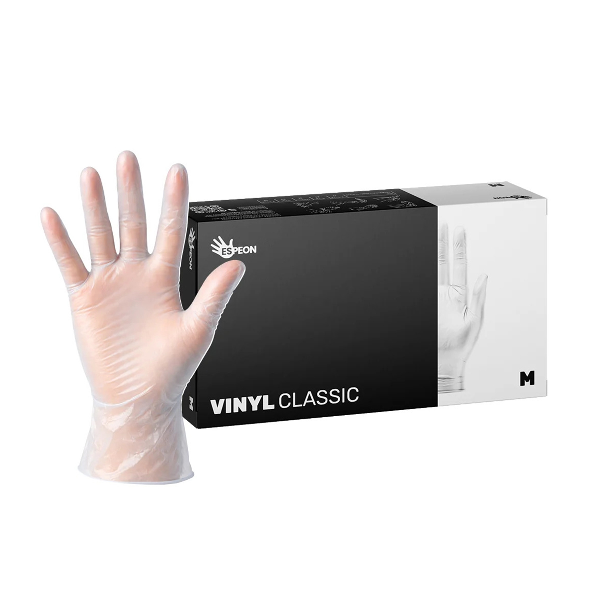 Průhledné jednorázové vinylové rukavice Vinyl Classic, nepudrované, bez latexu, velikost M, 100 ks.