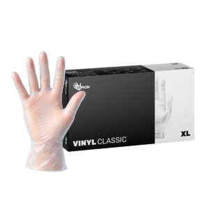Průhledné jednorázové vinylové rukavice Vinyl Classic, nepudrované, bez latexu, velikost XL, 100 ks.