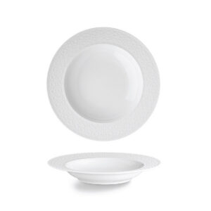 Bílý porcelánový hluboký talíř Stars, 23 cm, se širokým okrajem a reliéfním vzorem.
