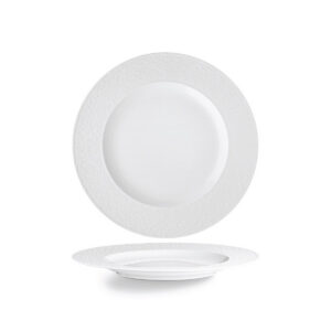 Bílý porcelánový mělký talíř 31 cm Stars, široký okraj s reliéfním vzorem.