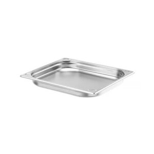 Stříbrná obdélníková gastronádoba GN 2/3 z nerezové oceli, hloubka 40 mm.